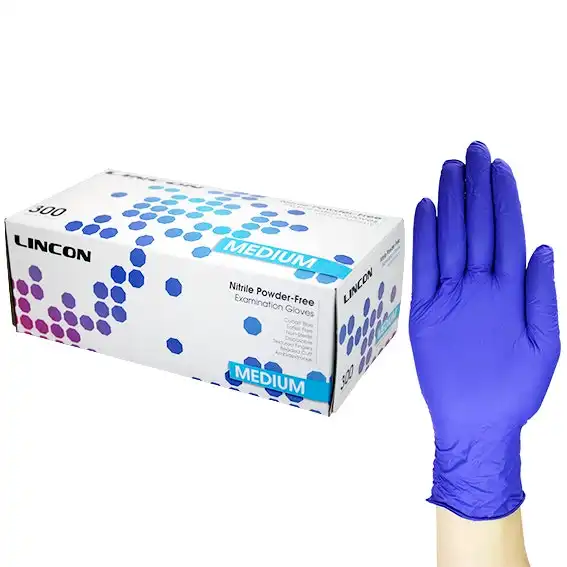 Lincon Nitrile Gloves Examination, Powder Free, EN374, Non Sterile, Medium, Cobalt Blue Colour, 300/Box, 3000/Carton