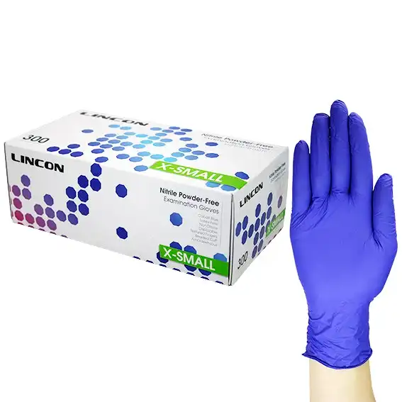 Lincon Nitrile Gloves Examination, Powder Free, EN374, Non Sterile, Extra Small, Cobalt Blue Colour, 300/Box, 3000/Carton
