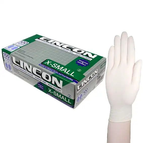 Lincon Biodegradable Latex Examination Gloves, ASTM, Powder Free, Extra Small, Cream Colour, HACCP Grade, 100/Box, 1,000/Carton