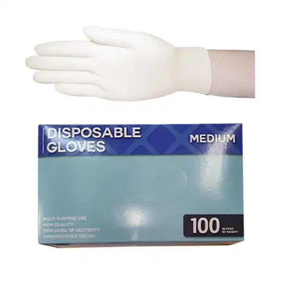 Latex Gloves, Powder Free, Polymer Coated, Textured, Non-Sterile, Medium, 100/Box