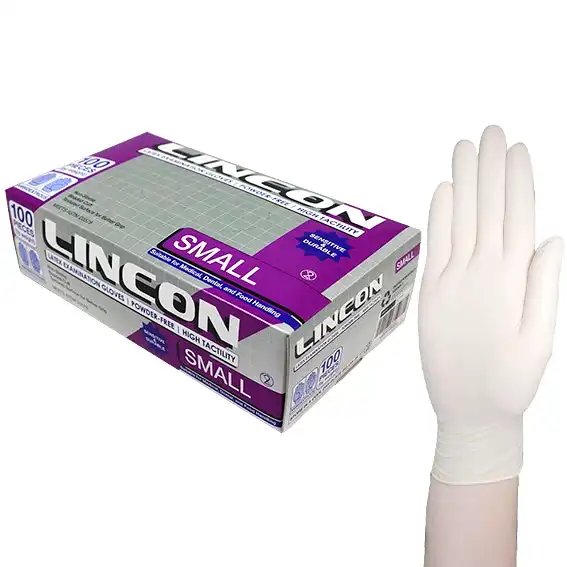 Lincon Biodegradable Latex Examination Gloves, ASTM, Powder Free, Small, Cream Colour, HACCP Grade, 100/Box, 1,000/Carton