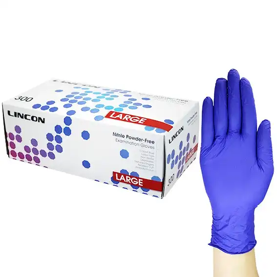 Lincon Nitrile Gloves Examination, Powder Free, EN374, Non Sterile, Large, Cobalt Blue Colour, 300/Box, 3000/Carton
