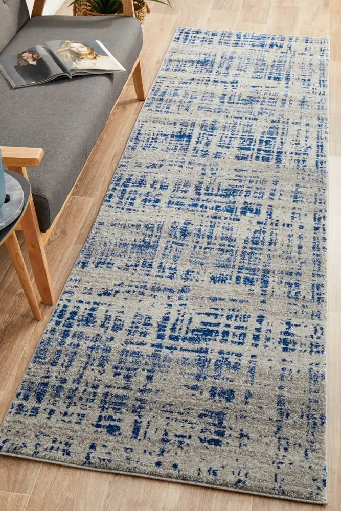 Mirage Ashley Abstract Modern Blue Grey Runner Rug