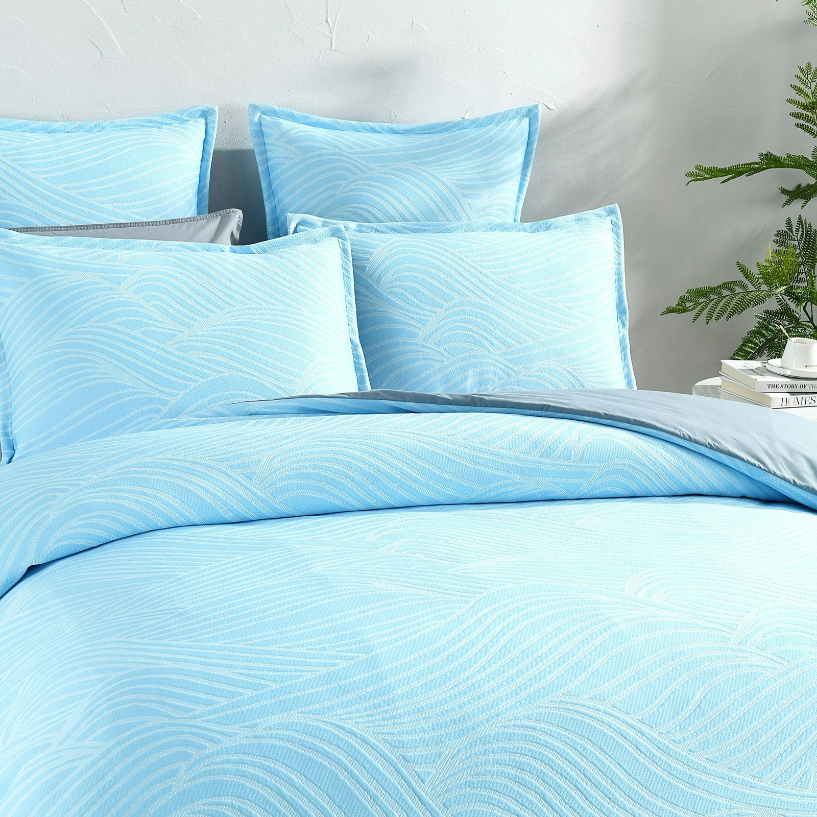 Oscillate Sky Jacquard Quilt cover set by Renee Taylor