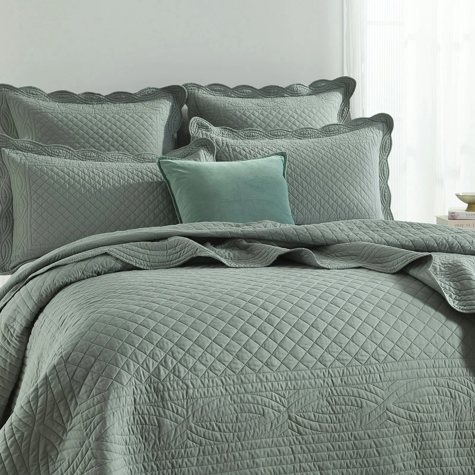 Scallop Juniper Jacquard Coverlet Set