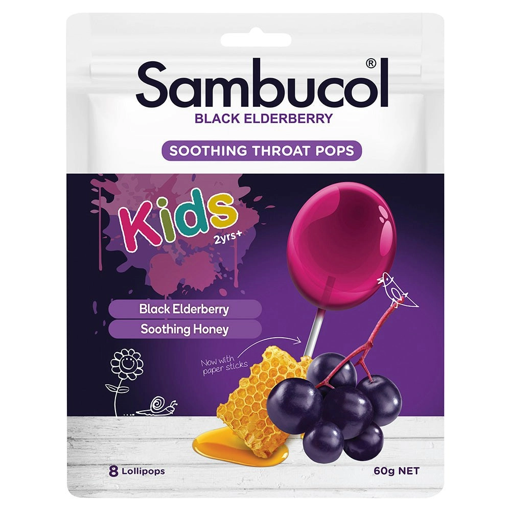 Sambucol Kids Black Elderberry Soothing Throat Pops 8 Pack