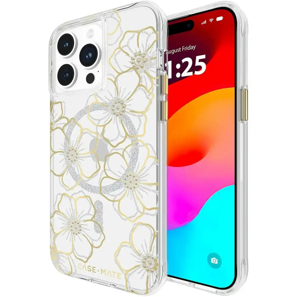 Case-Mate Floral Gems MagSafe Case For iPhone 15 Pro Max - Gold