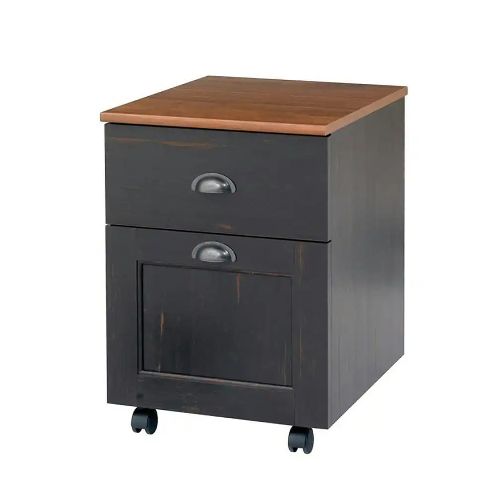 Maestro Furniture Basil Wooden 2-Drawer Mobile Pedestal Filling Cabinet Antique Black