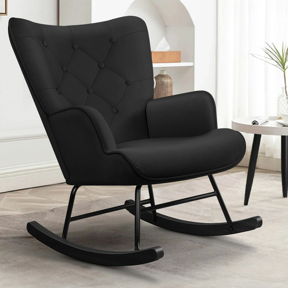 Alfordson Rocking Chair Armchair Lounge Accent Chair Velvet Black