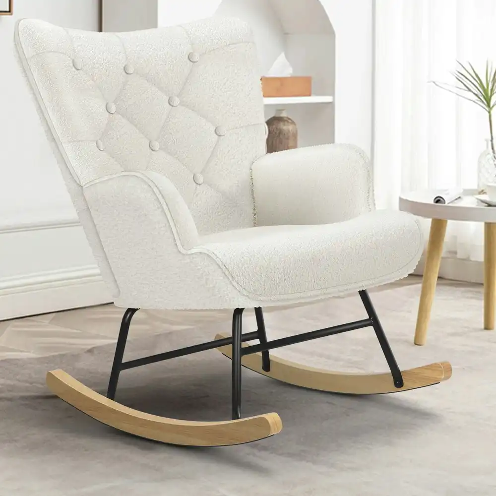 Alfordson Rocking Chair Armchair Lounge Accent Chair Boucle White