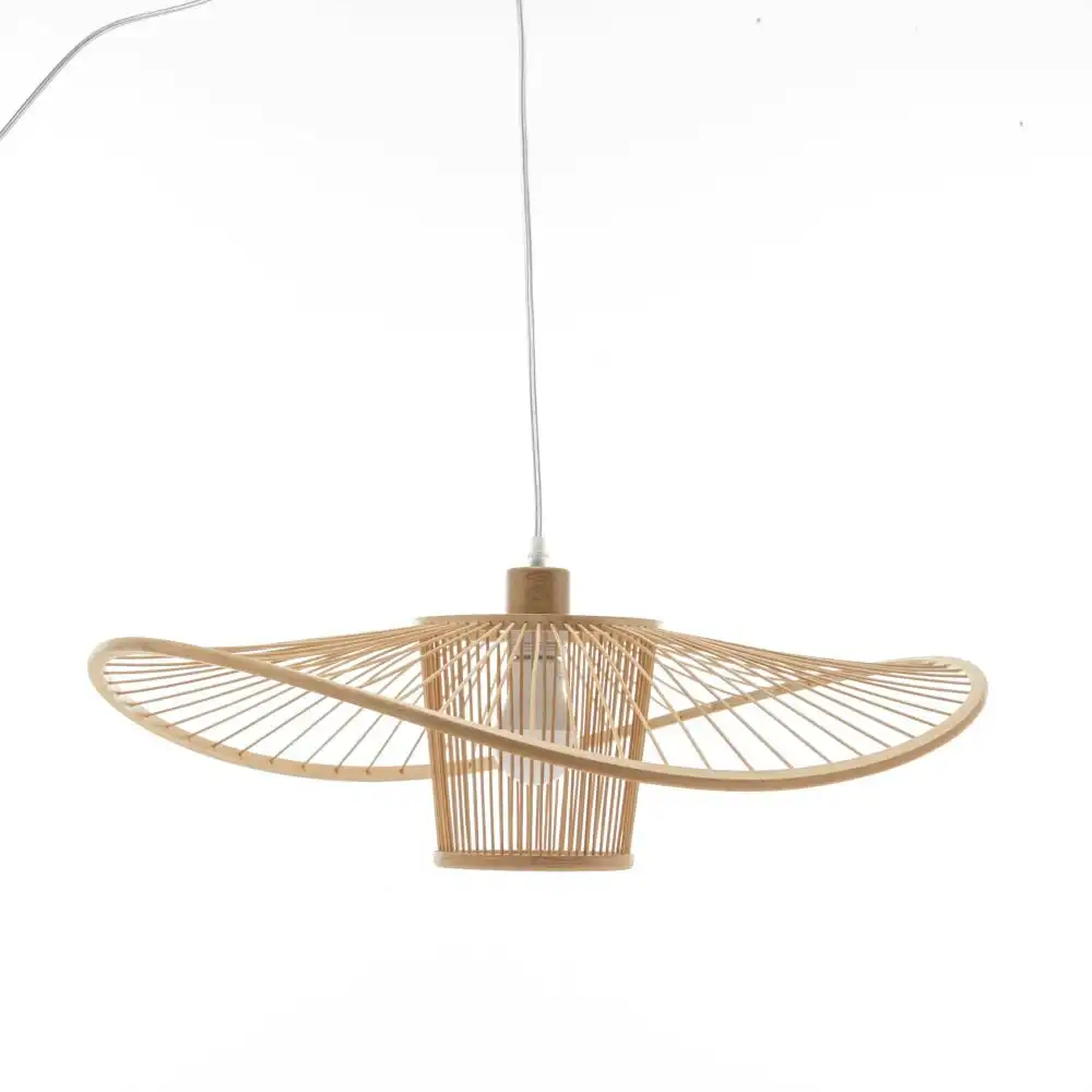 New Oriental Natural Hand-Woven Bamboo Wide Brim Hanging Pendant Lamp Light