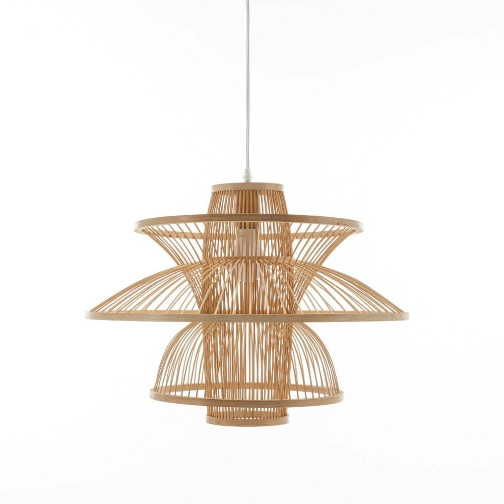 New Oriental Natural Hand-Woven Bamboo 3-Layer Hanging Light Pendant Lamp