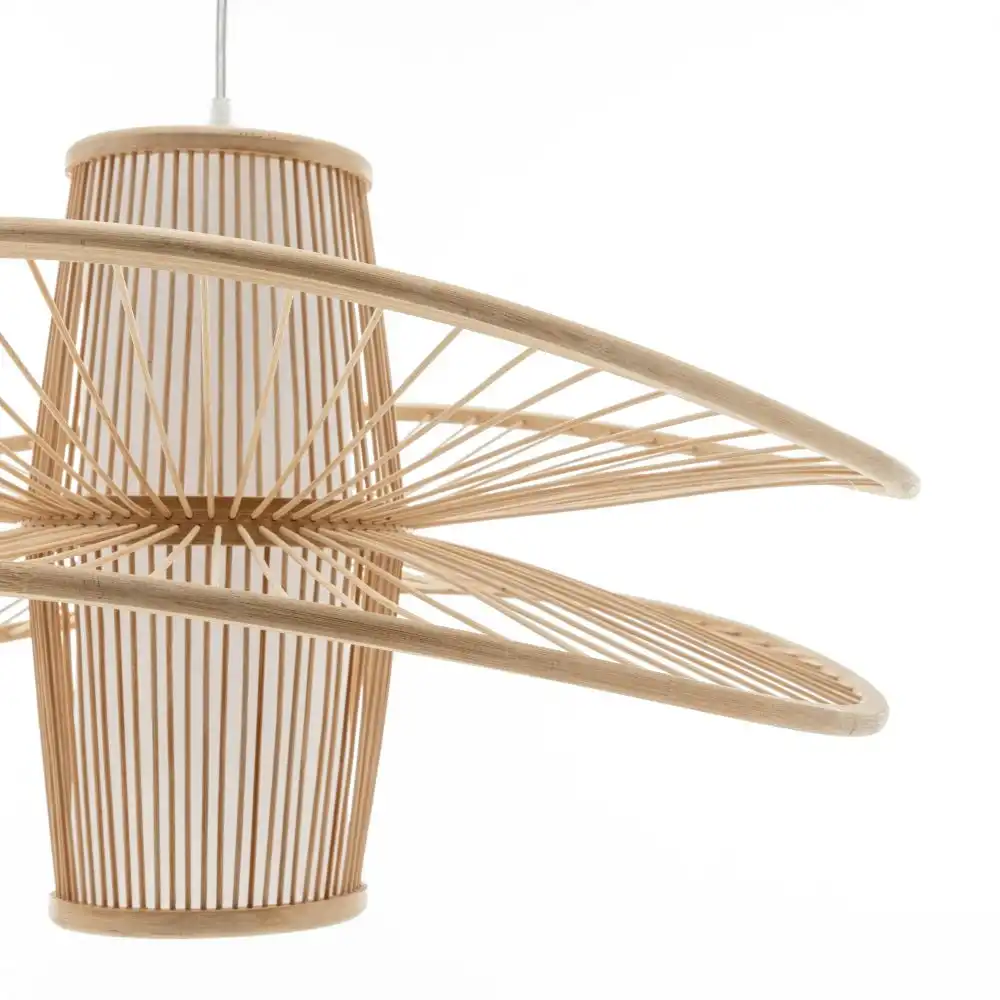 New Oriental Natural Hand-Woven Bamboo 2-Layer Double Wide Brim Hanging Pendant Lamp Light