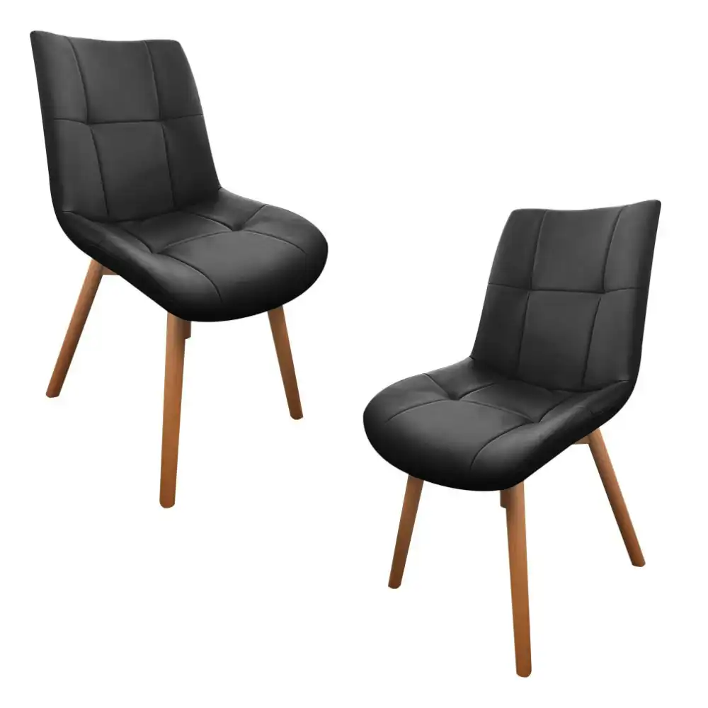 HomeStar Set Of 2 Mali PU Leather Kitchen Dining Chair Timber Legs Black/Natural