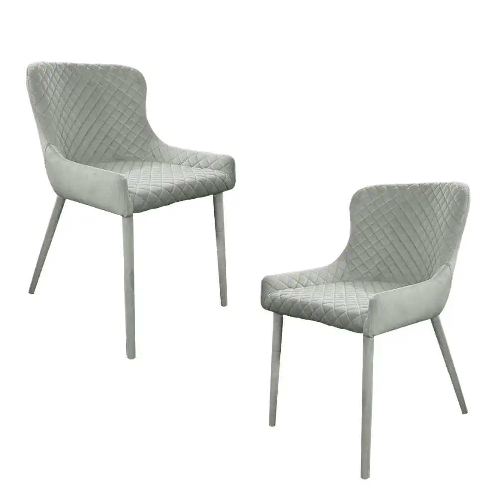 HomeStar Set Of 2 Calley Fabric Velvet Kitchen Dining Chair Metal Legs Grey