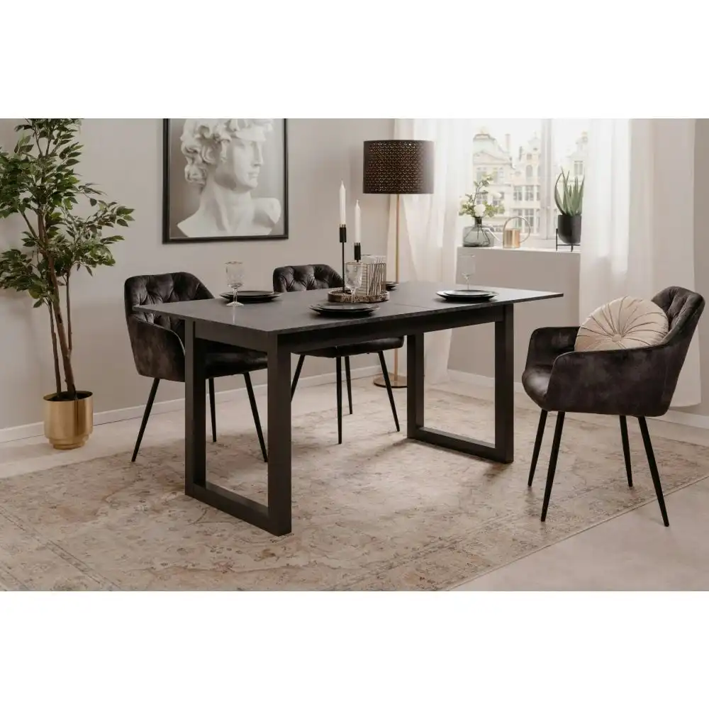 Design Square Kavita Modern wooden Extendable Rectangular Kitchen Dining Table 160-200cm - Black