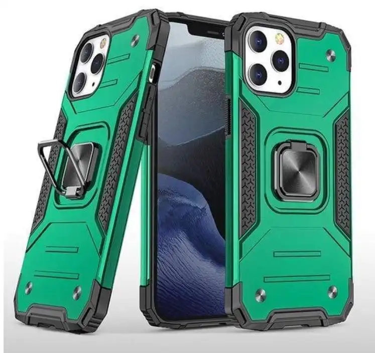 Green Shockproof Ring Case Stand Cover for iPhone 14