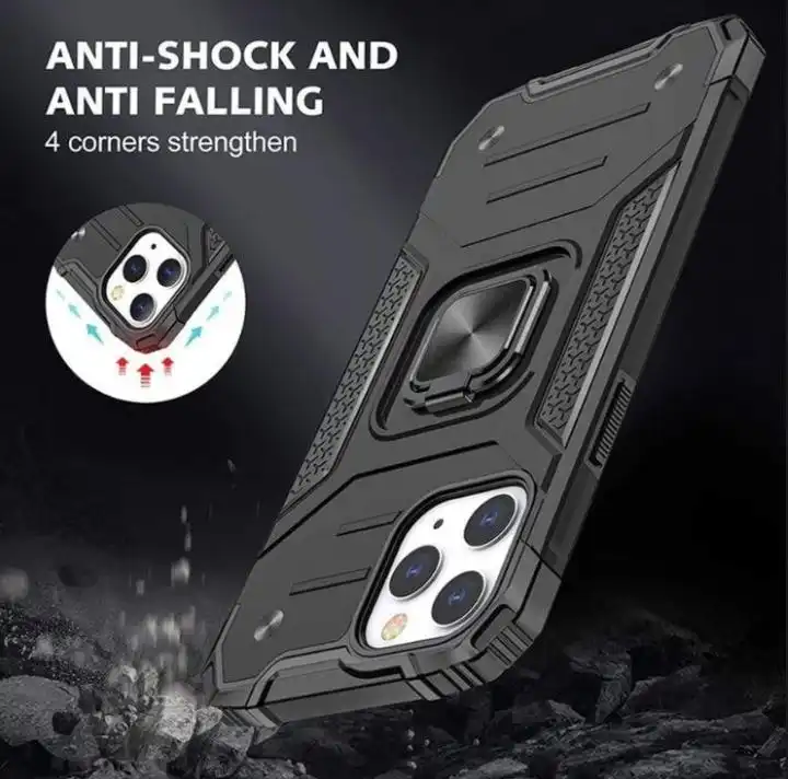Black Shockproof Ring Case Stand Cover for iPhone X