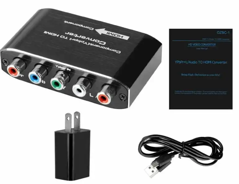 Component Video & L/R RCA Stereo Audio to HDMI Converter Adapter Compatible for DVD Xbox PS