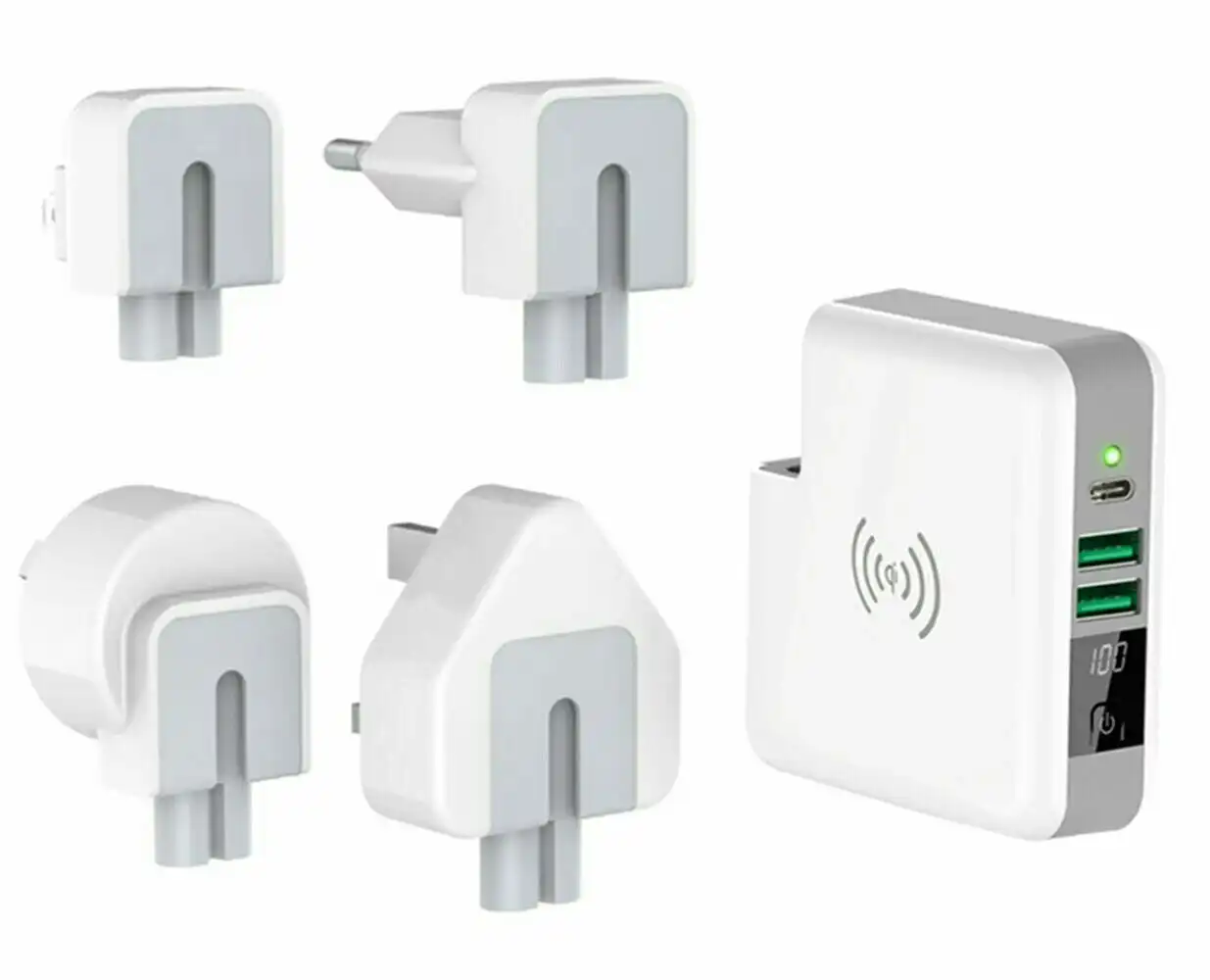 Qi Wireless Universal Travel Adaptor Charger with 6700Mah Power Bank Built In | For AU EU UK & US