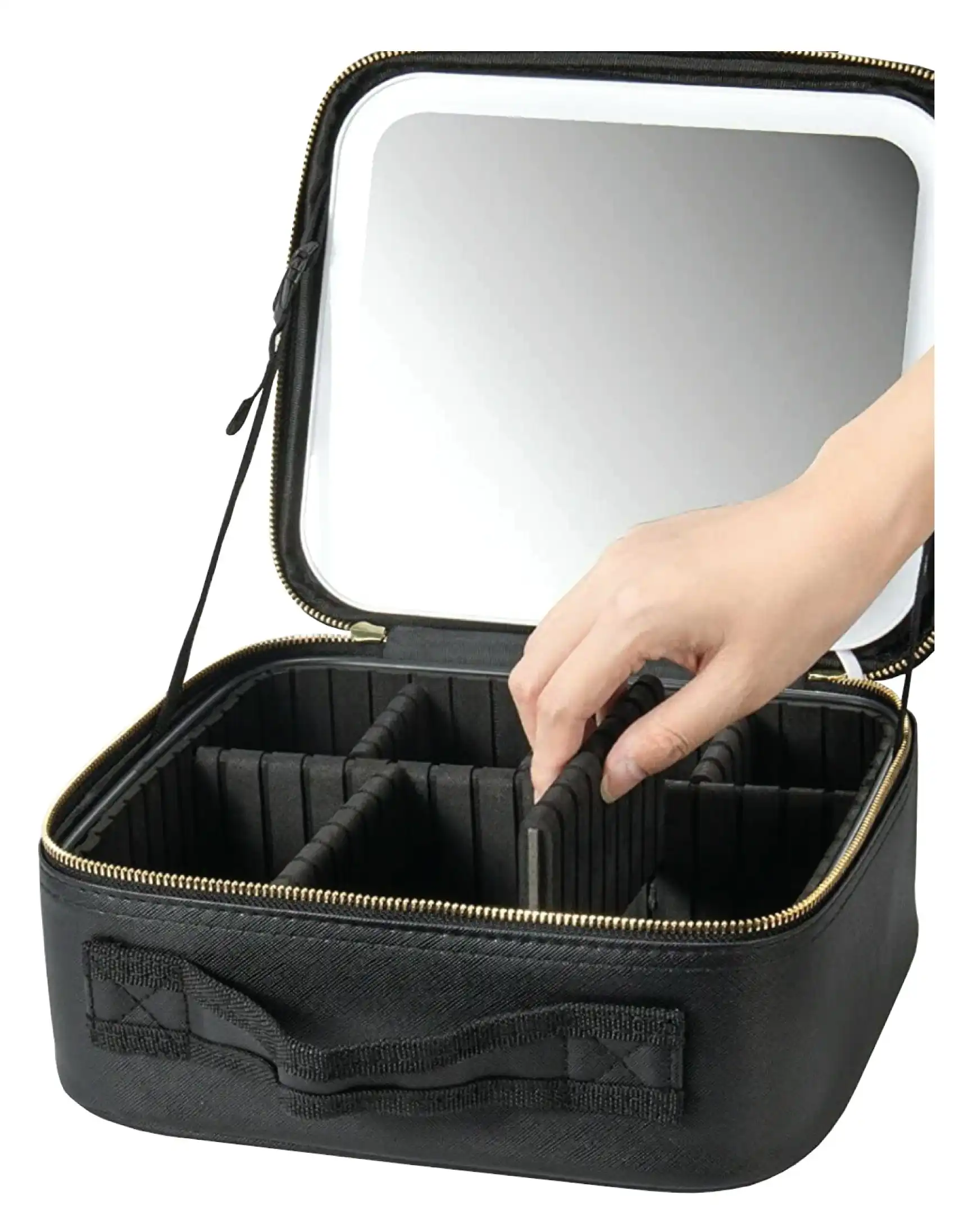 Impressions Cosmetic Bag With Mirror Black - featuring built-in LED lighting