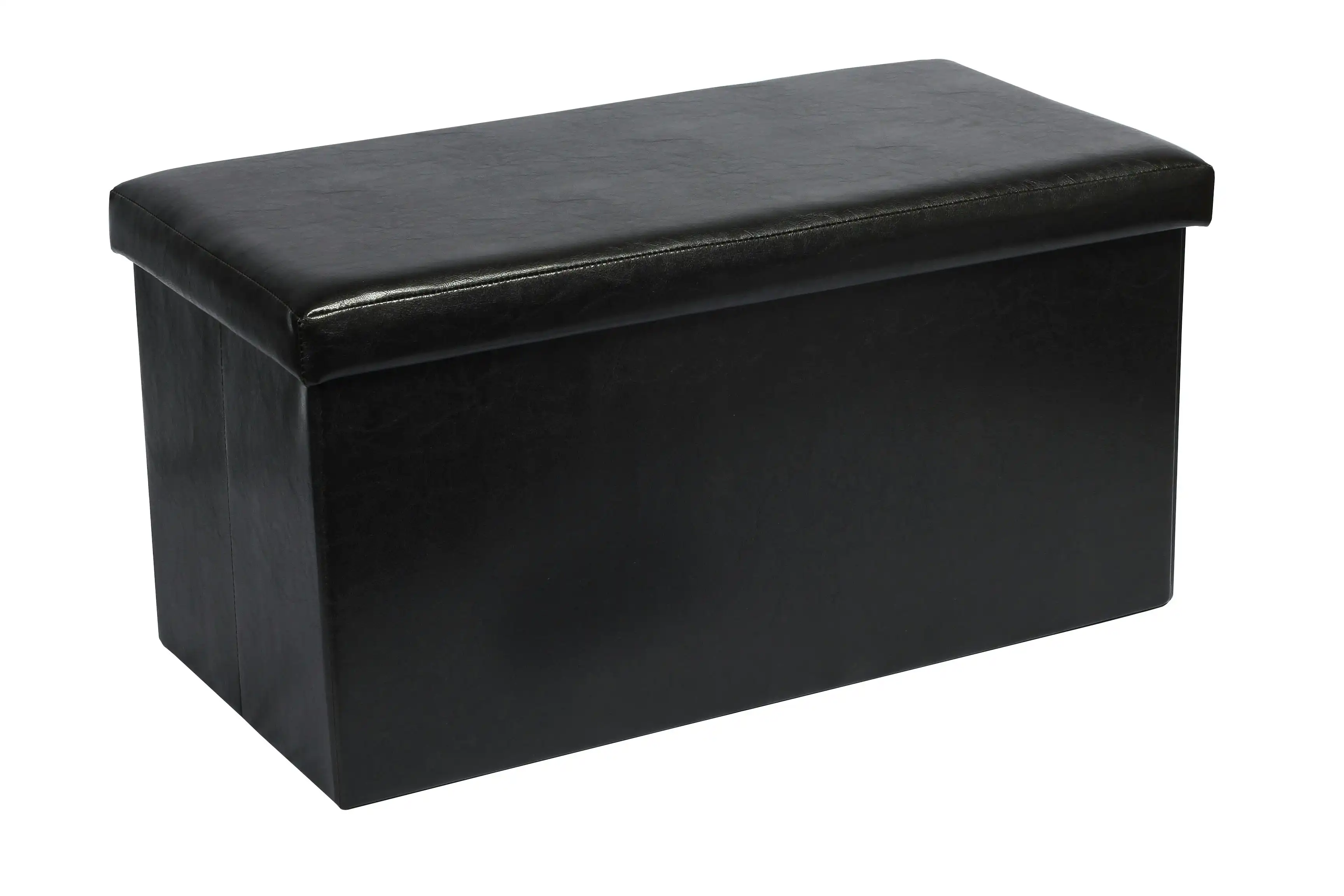 Vistara Folding Storage Ottoman Black Faux Leather Finish 76x38x37cm