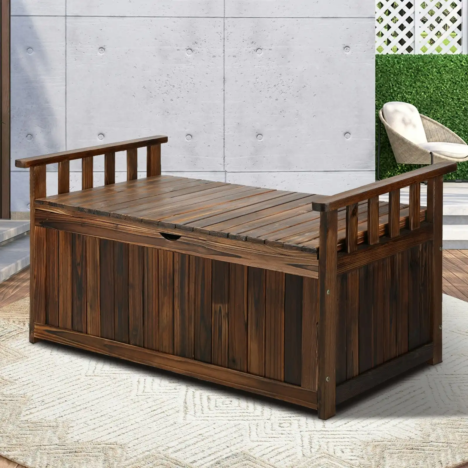Livsip Outdoor Storage Box Wooden Garden Bench Chest Tool Container L Charcoal