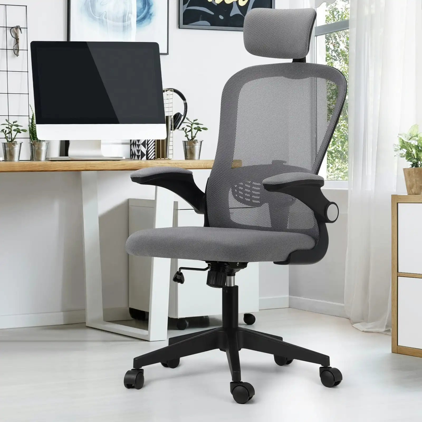 Oikiture Mesh Office Chair Executive Gaming Seat Racing Tilt Computer BLACK&GREY
