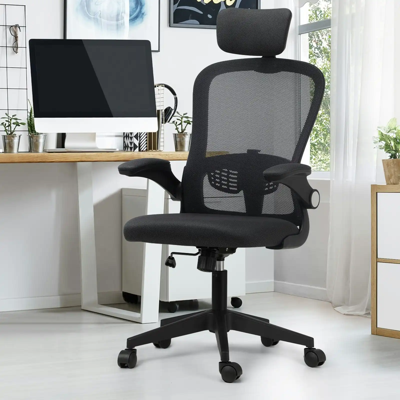 Oikiture Mesh Office Chair Executive Gaming Seat Racing Tilt Computer DARK GREY&BLACK