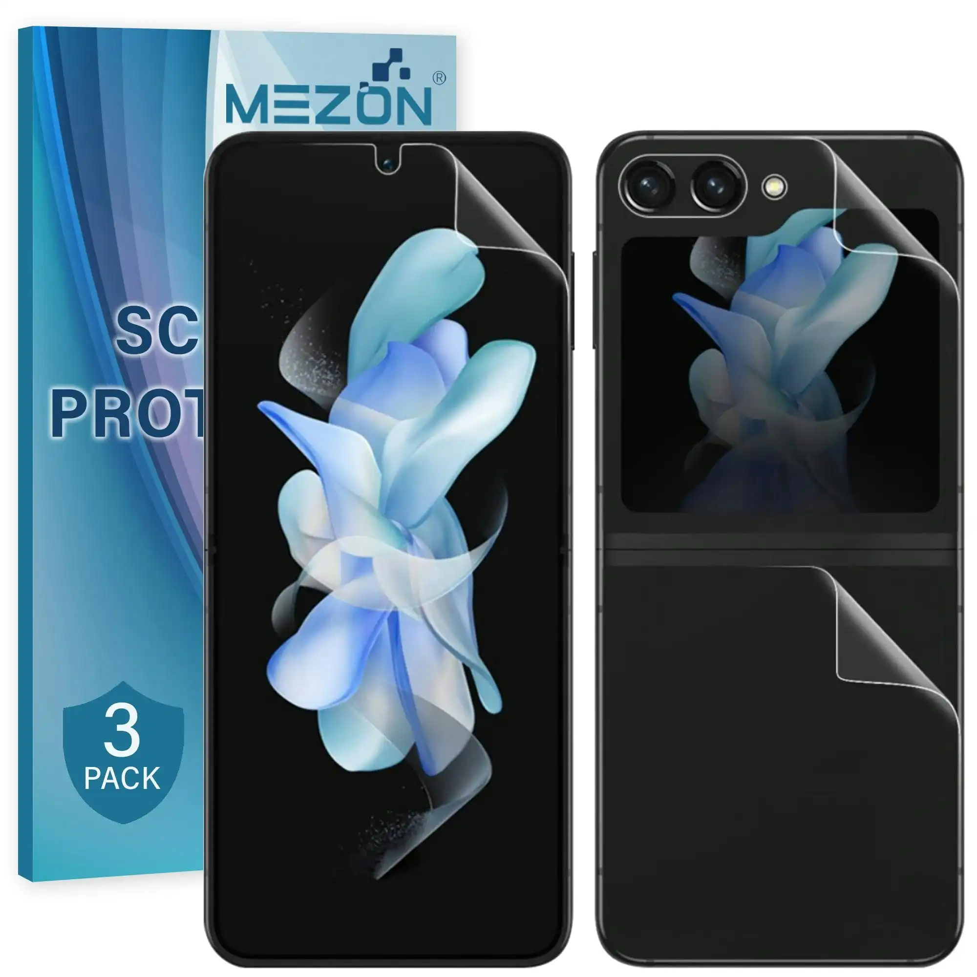 [3x in 1] MEZON Samsung Galaxy Z Flip5 Premium Hydrogel Clear Edge-to-Edge Full Coverage Screen Protector Fingerprint Film