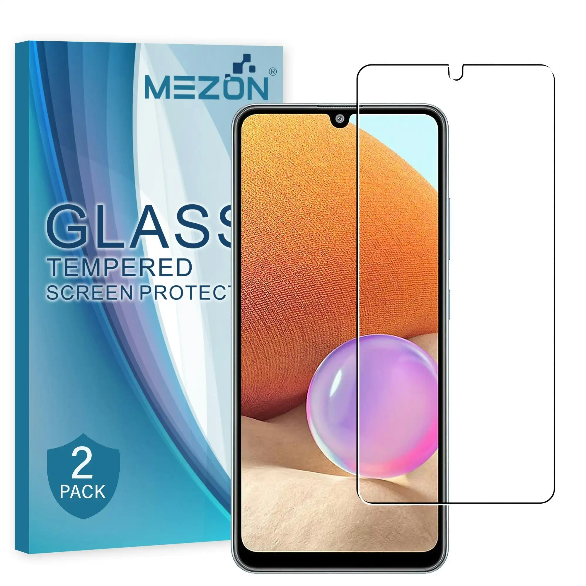 [2 Pack] MEZON Samsung Galaxy A22 4G (6.4") Tempered Glass Crystal Clear Premium 9H HD Case Friendly Screen Protector