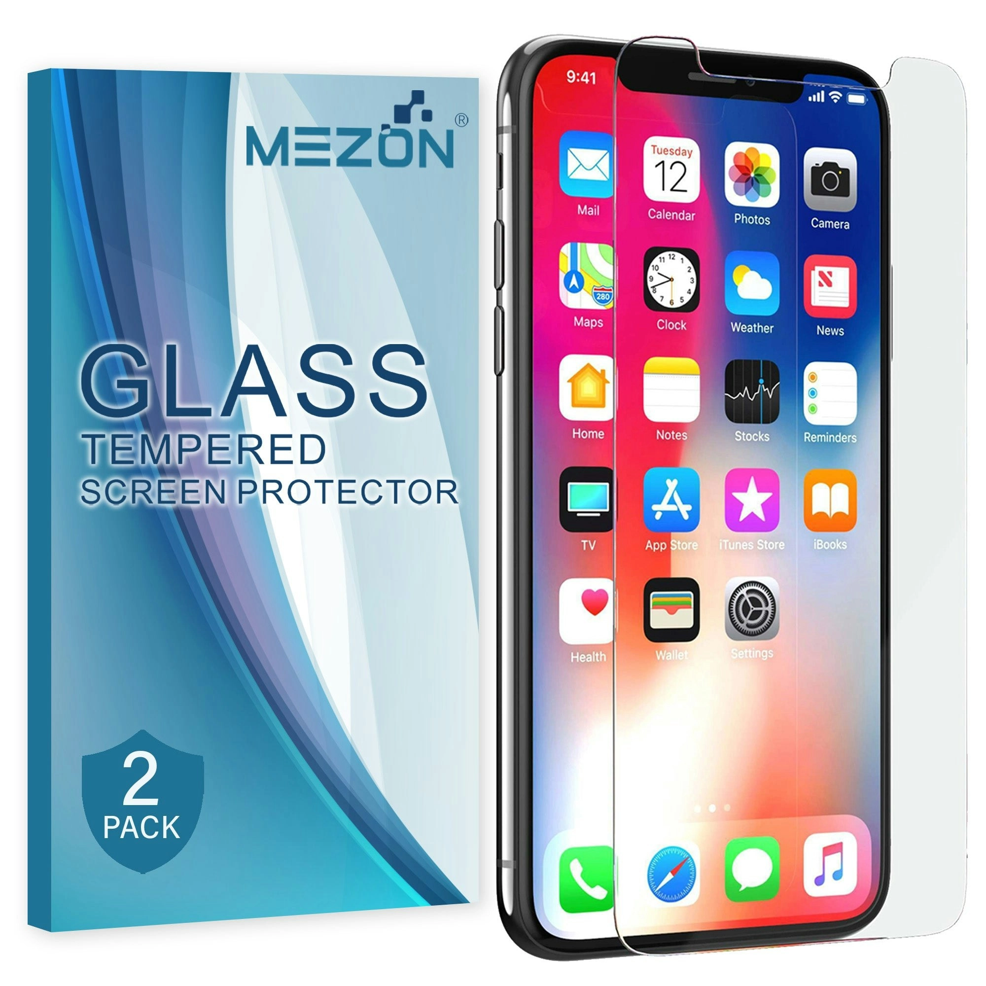 [2 Pack] MEZON Apple iPhone 11 Pro Max (6.5") Tempered Glass Crystal Clear Premium 9H HD Case Friendly Screen Protector