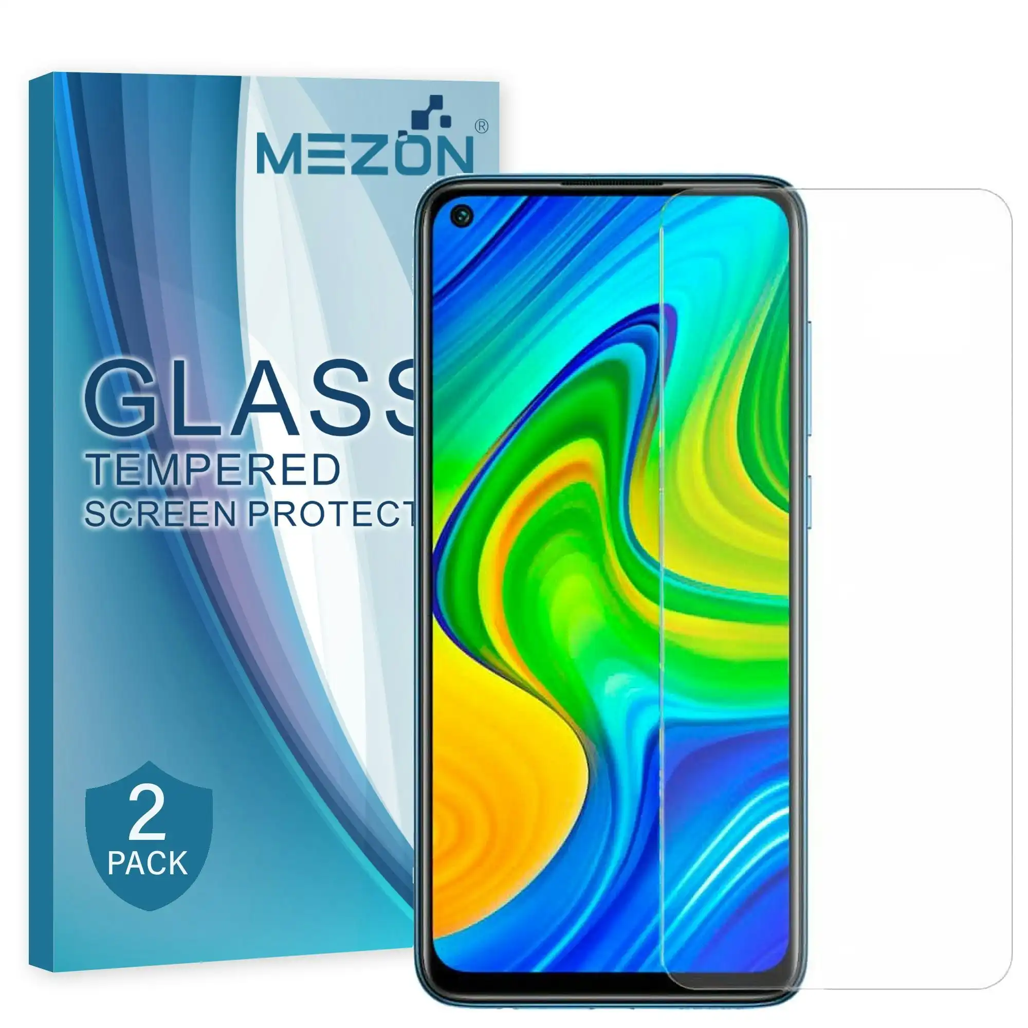 [2 Pack] MEZON Xiaomi Redmi Note 9 Tempered Glass 9H HD Crystal Clear Premium Case Friendly Screen Protector
