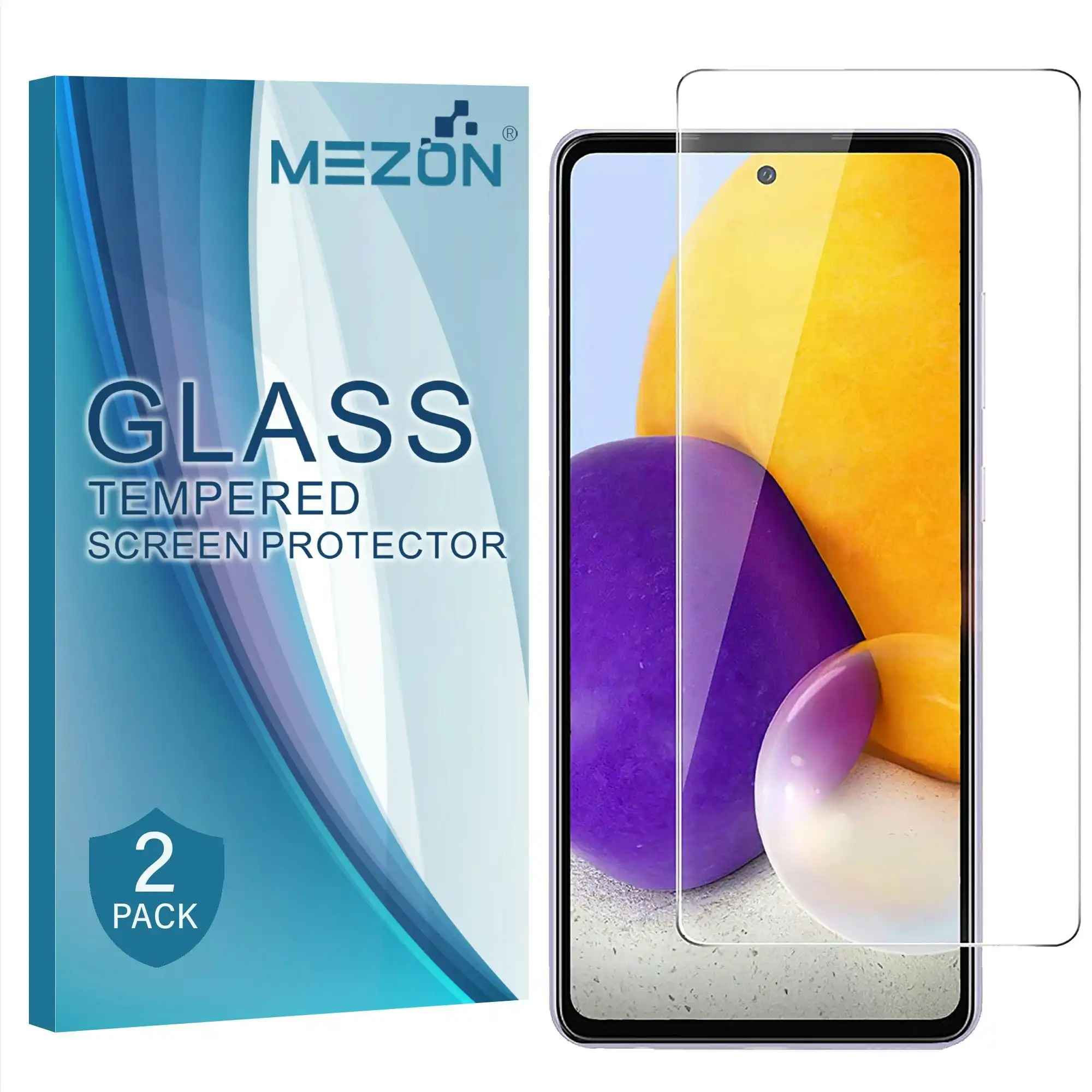 [2 Pack] MEZON Samsung Galaxy A72 Tempered Glass Crystal Clear Premium 9H HD Case Friendly Screen Protector (A72, 9H)