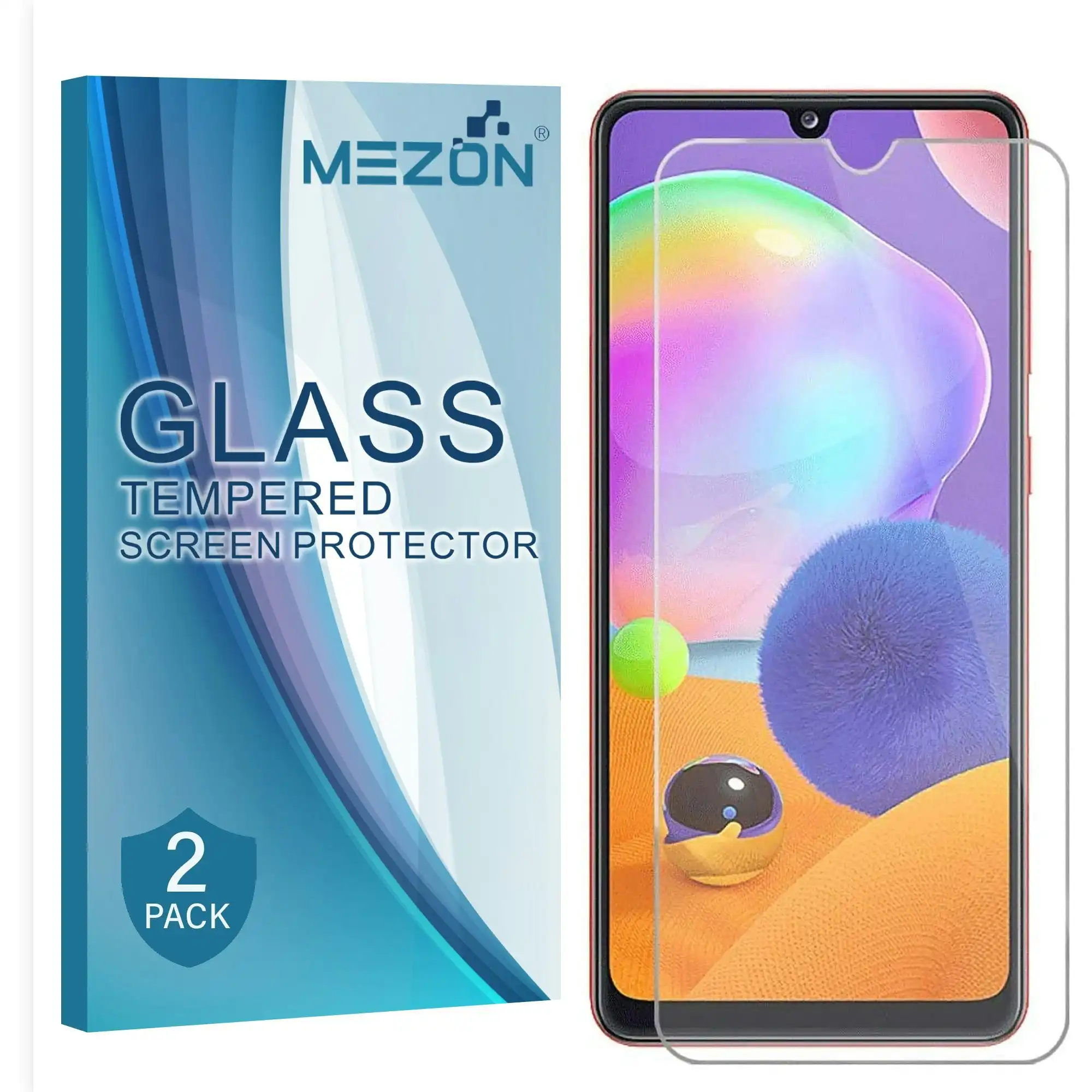 [2 Pack] MEZON Samsung Galaxy A31 Tempered Glass Crystal Clear Premium 9H HD Case Friendly Screen Protector (A31, 9H)