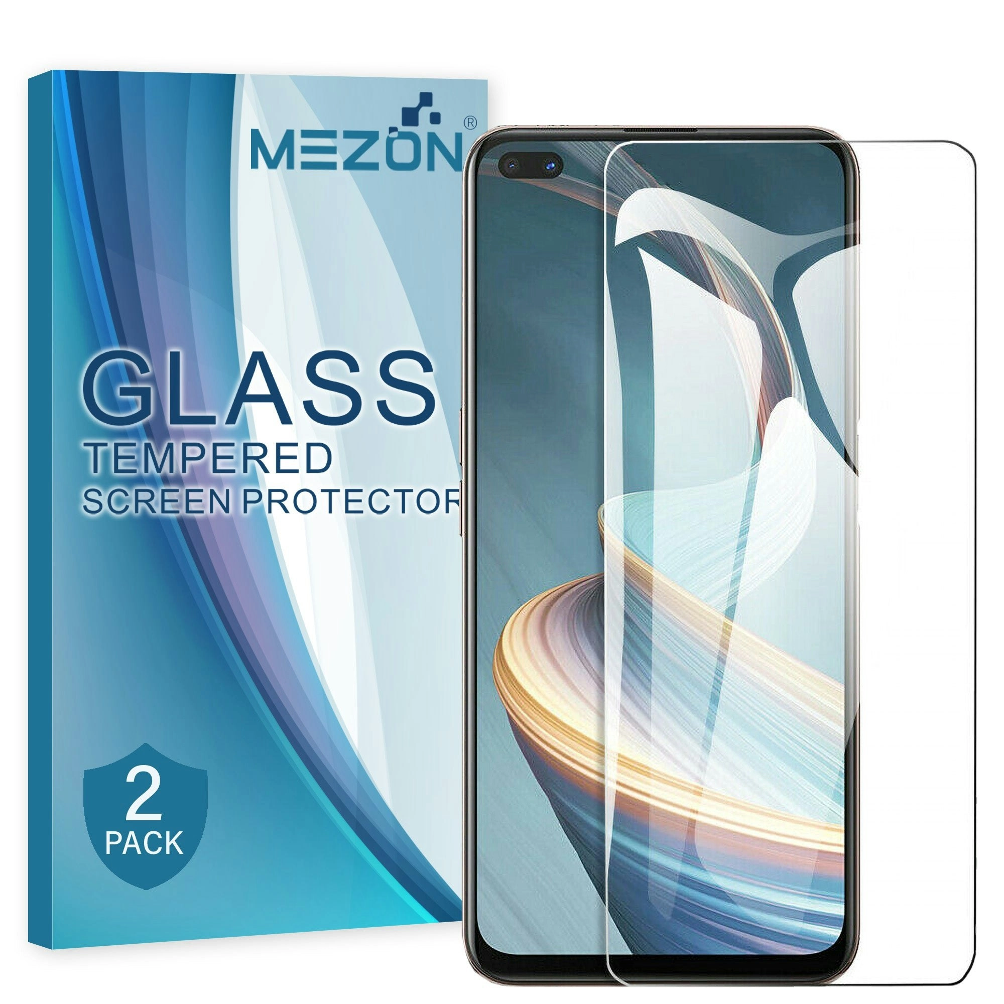 [2 Pack] MEZON OPPO Reno4 Z 5G Tempered Glass 9H HD Crystal Clear Premium Case Friendly Screen Protector (Reno4 Z 5G, 9H)