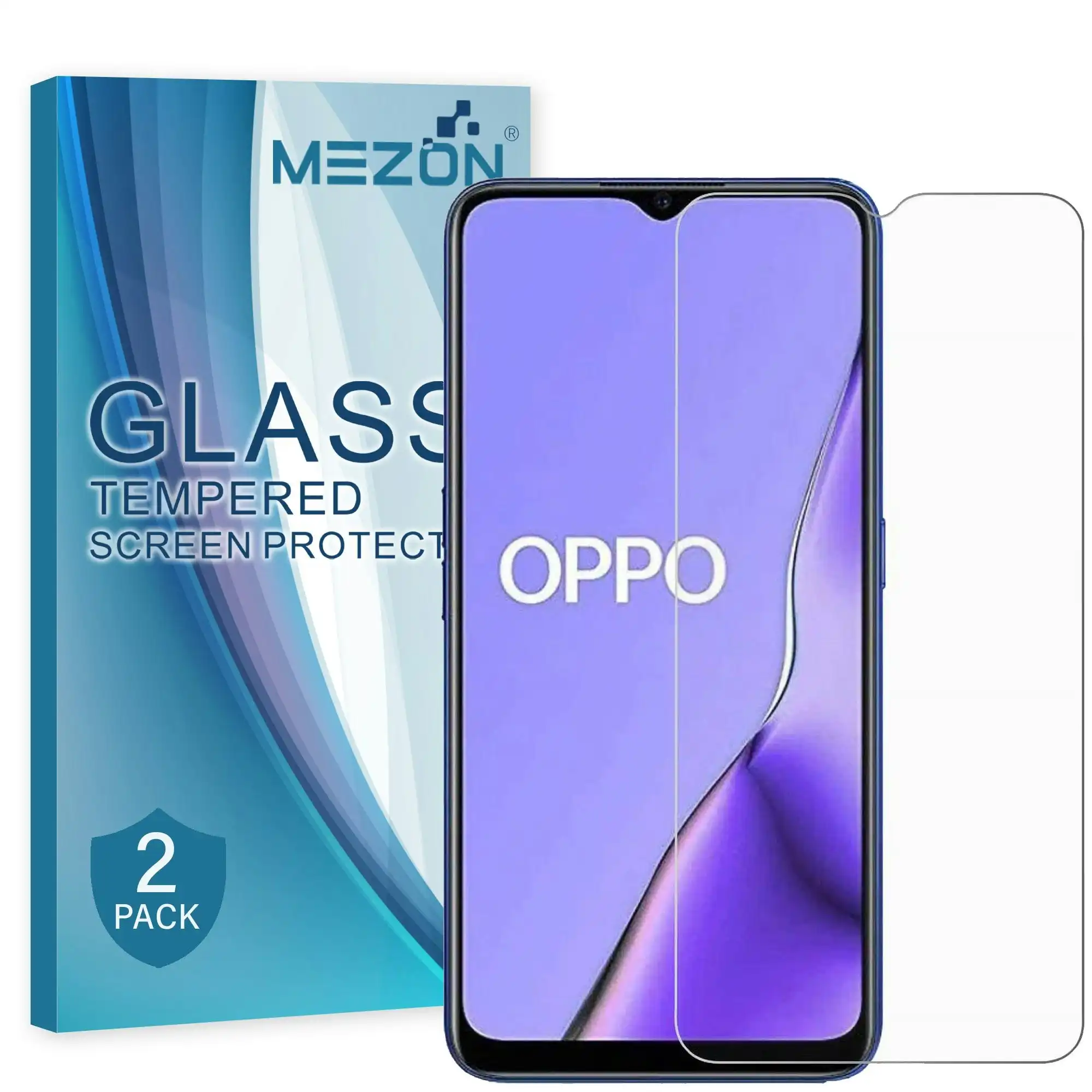 [2 Pack] MEZON OPPO A9 2020 Tempered Glass 9H HD Crystal Clear Premium Case Friendly Screen Protector (A9 2020, 9H)