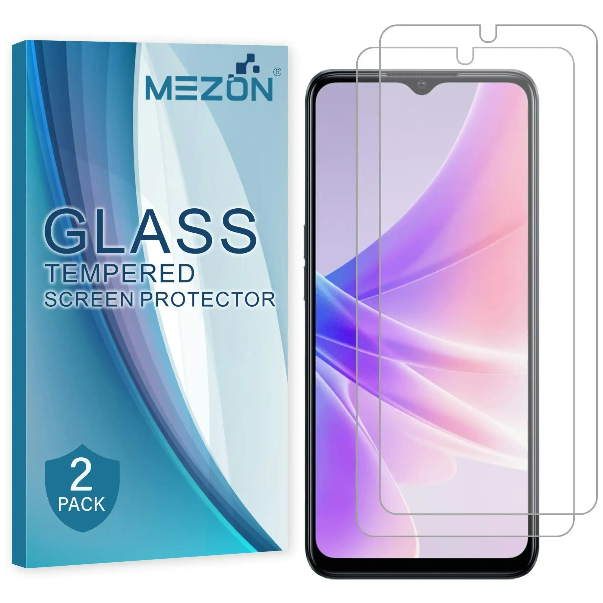 [2 Pack] MEZON Tempered Glass for OPPO A57s Crystal Clear Premium 9H HD Case Friendly Screen Protector (OPPO A57s, 9H)
