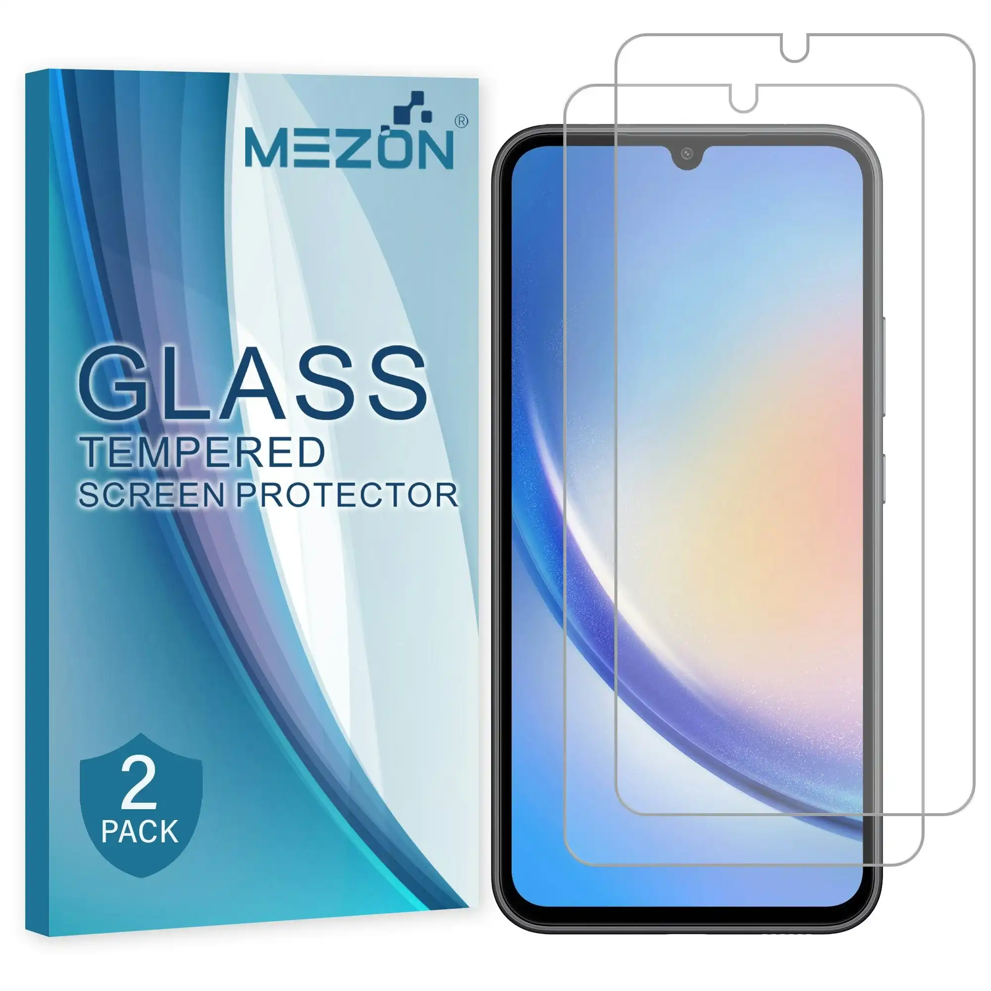 [2 Pack] MEZON Samsung Galaxy A34 5G Tempered Glass Crystal Clear Premium 9H HD Case Friendly Screen Protector (Galaxy A34 5G, 9H)