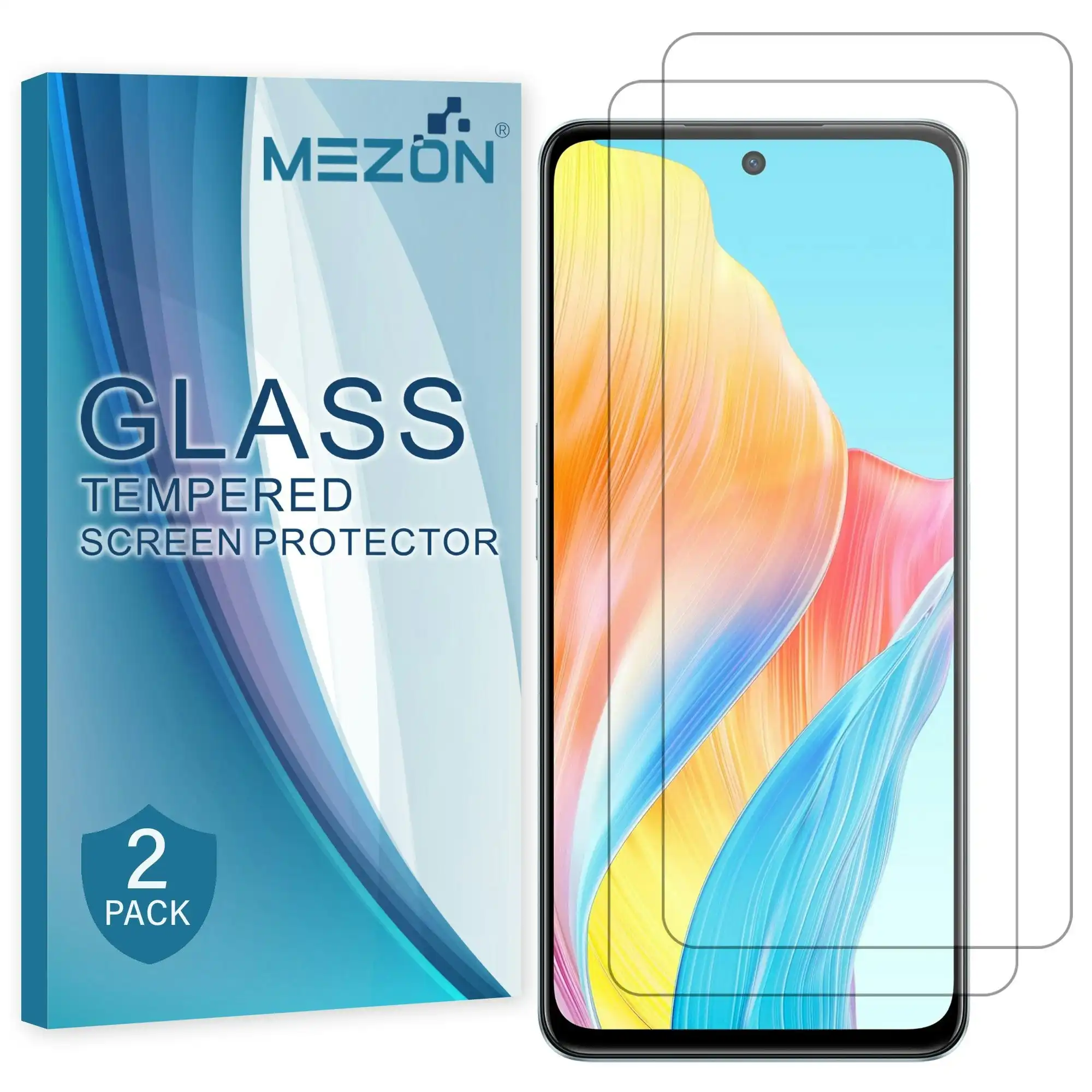 [2 Pack] MEZON Tempered Glass for OPPO A98 5G Crystal Clear Premium 9H HD Case Friendly Screen Protector (OPPO A98 5G, 9H)