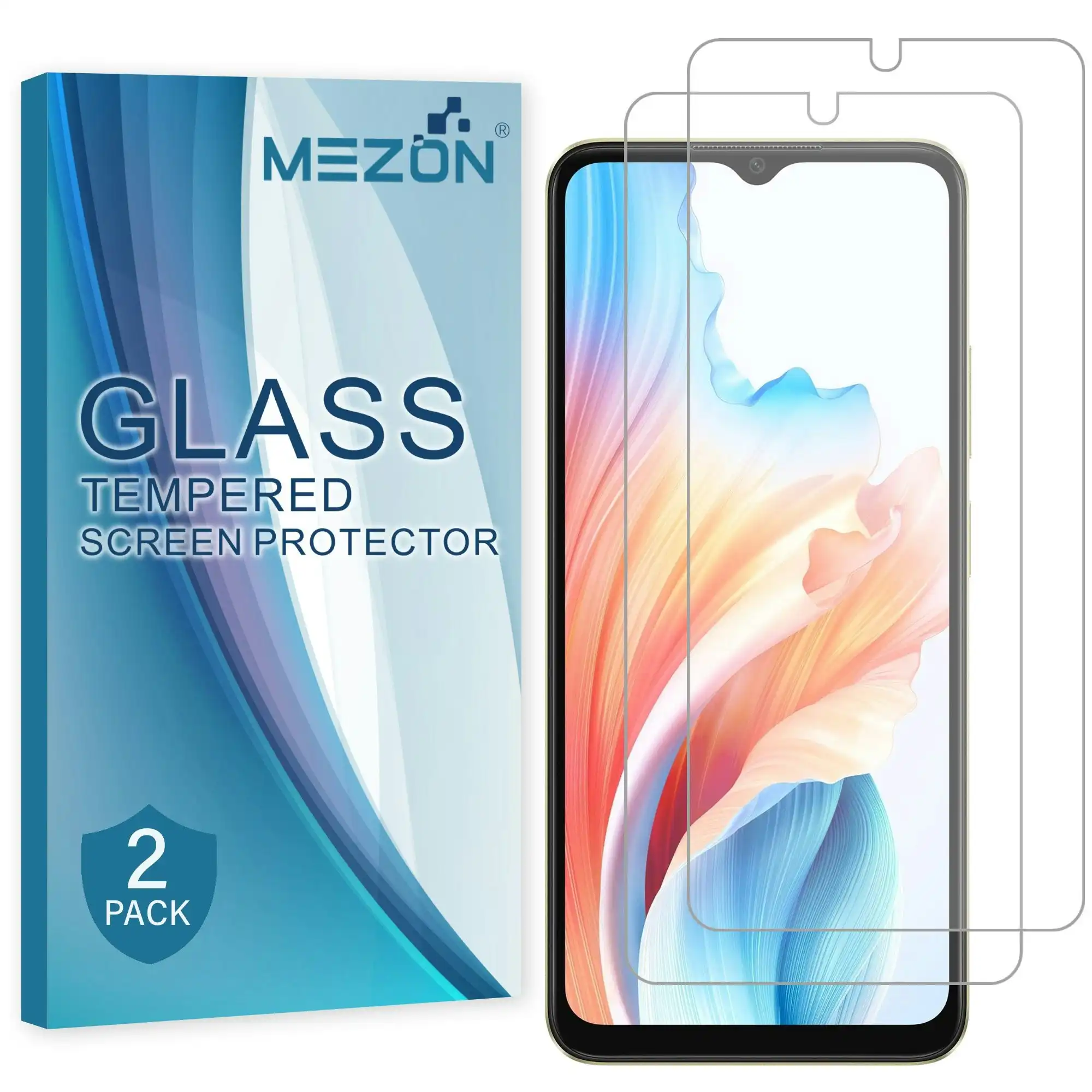 [2 Pack] MEZON Tempered Glass for OPPO A18 4G Crystal Clear Premium 9H HD Case Friendly Screen Protector (OPPO A18 4G, 9H)