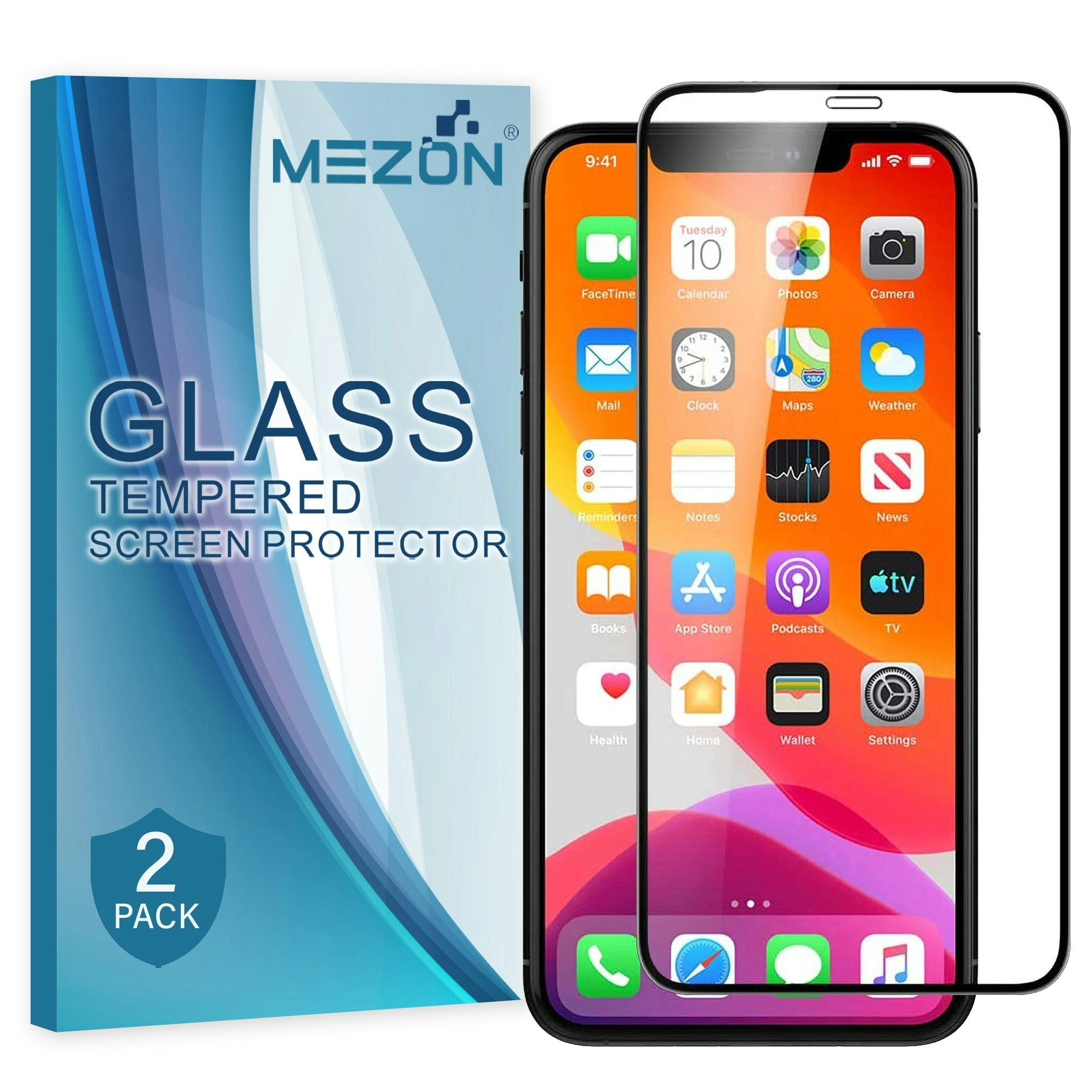 [2 Pack] MEZON Full Coverage Apple iPhone XR (6.1") Tempered Glass Crystal Clear Premium 9H HD Screen Protector