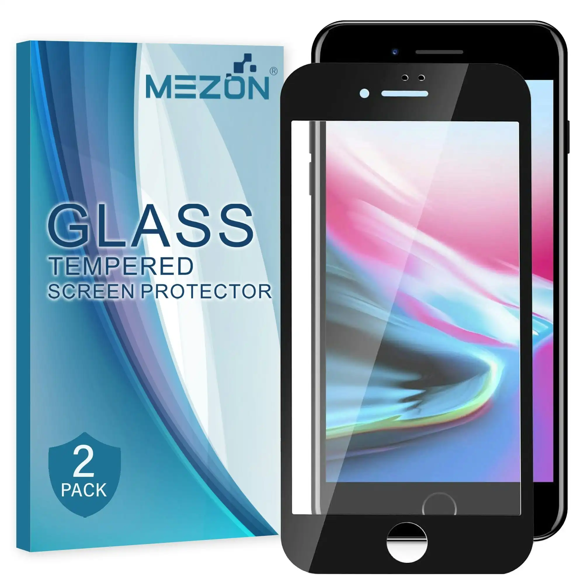 [2 Pack] MEZON Full Coverage Apple iPhone 7 (4.7") Tempered Glass Crystal Clear Premium 9H Screen Protector (iPhone 7, 9H Full)