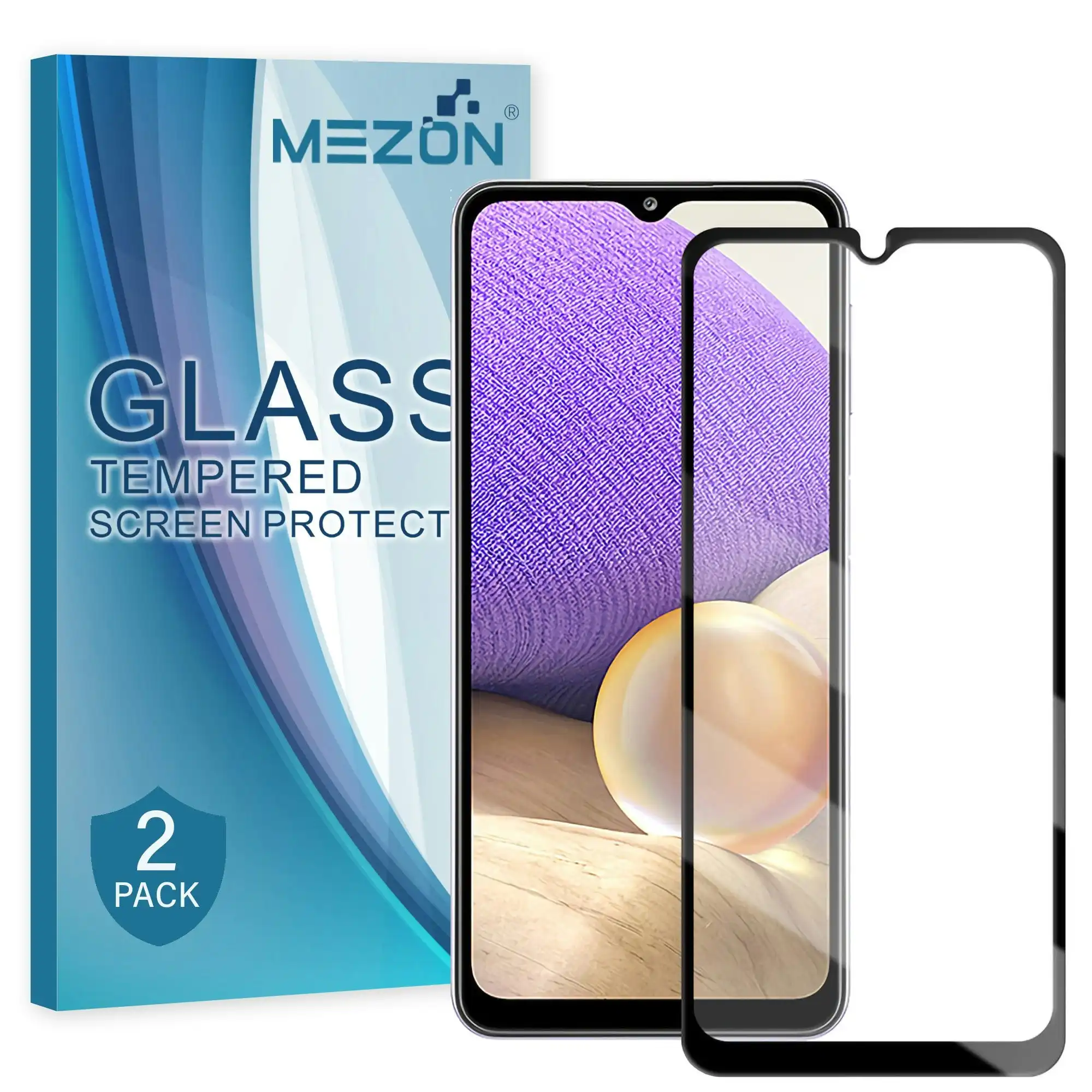 [2 Pack] MEZON Full Coverage Samsung Galaxy A32 5G Tempered Glass Crystal Clear Premium 9H HD Screen Protector (A32 5G, 9H Full)