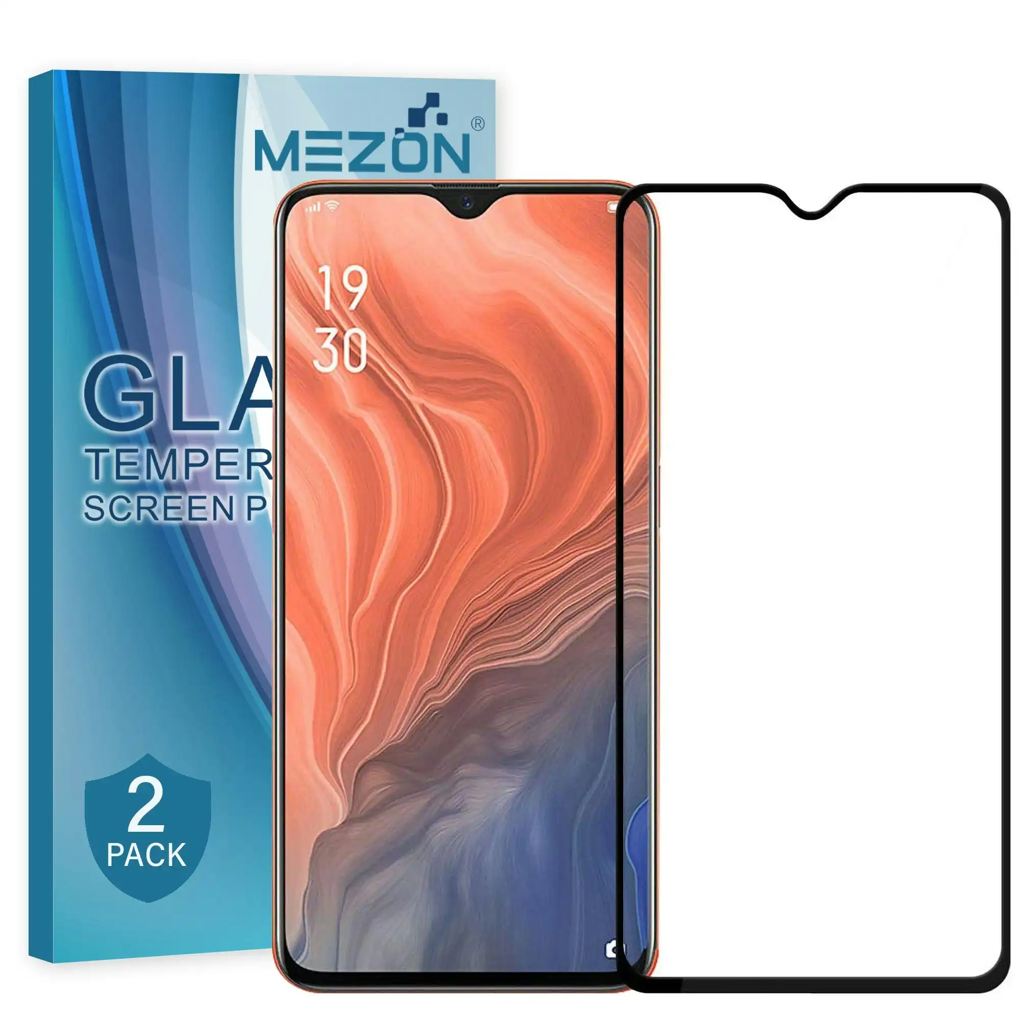 [2 Pack] MEZON Full Coverage OPPO A9 2020 Tempered Glass Crystal Clear Premium 9H HD Screen Protector (OPPO A9 2020, 9H Full)