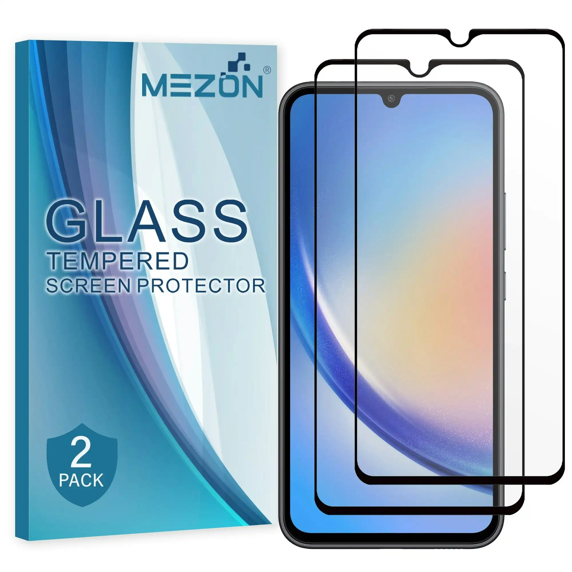 [2 Pack] MEZON Full Coverage Samsung Galaxy A34 5G Tempered Glass Crystal Clear Premium 9H HD Screen Protector