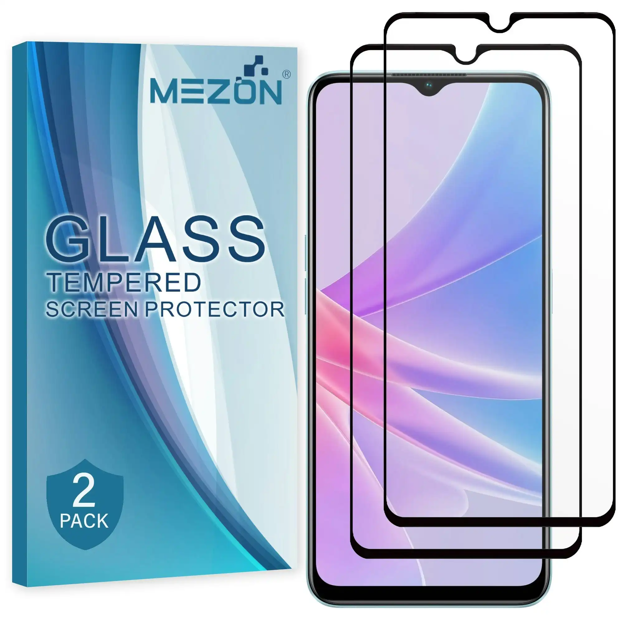 [2 Pack] MEZON Full Coverage Tempered Glass for OPPO A78 5G Crystal Clear Premium 9H HD Screen Protector (OPPO A78 5G, 9H Full)