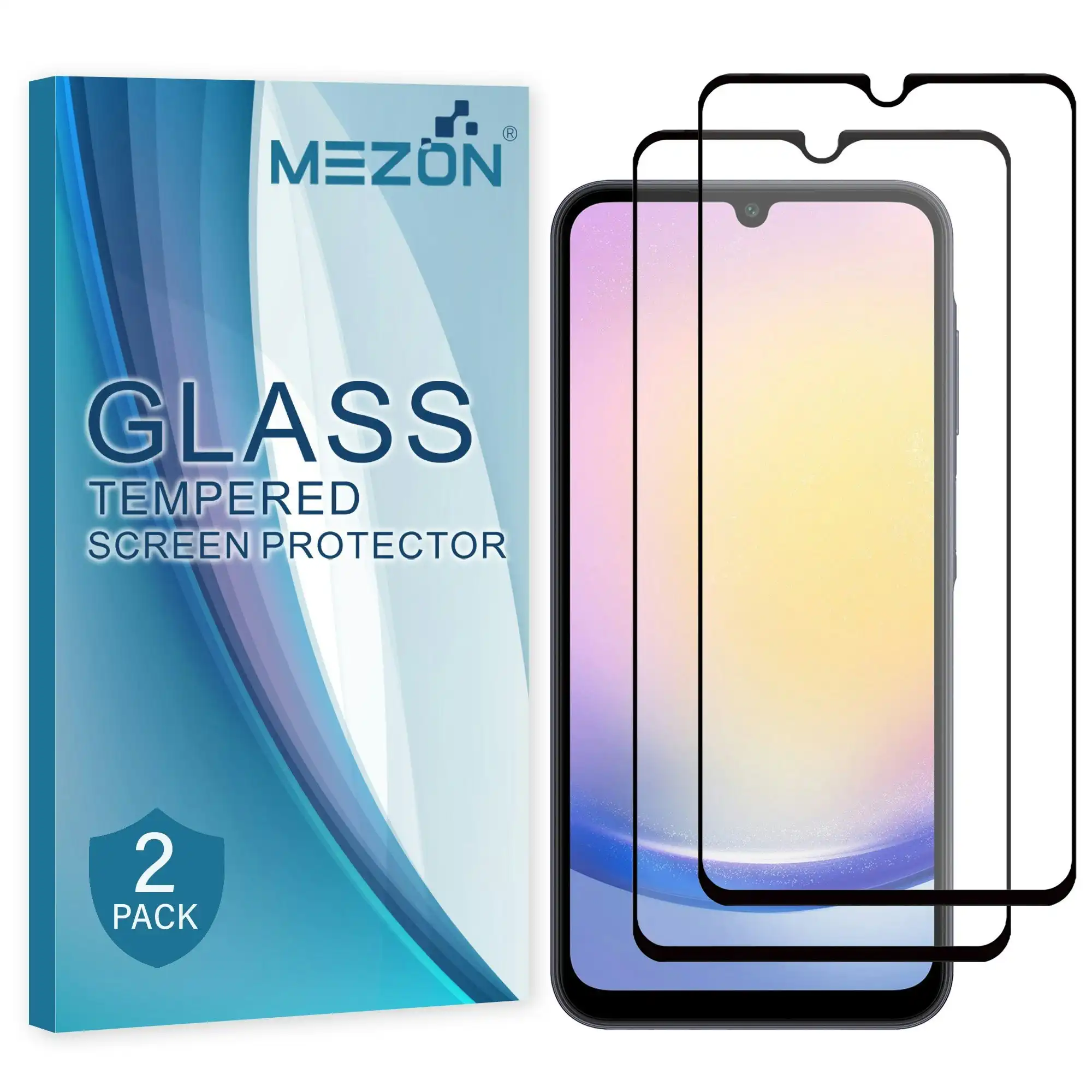 [2 Pack] MEZON Full Coverage Samsung Galaxy A25 5G Tempered Glass Crystal Clear Premium 9H HD Screen Protector