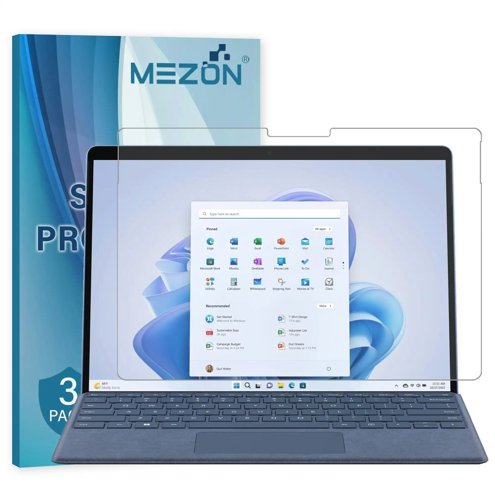 [3 Pack] MEZON Microsoft Surface Pro 9 (13") Ultra Clear Film Screen Protector – Case and Surface Pen Friendly