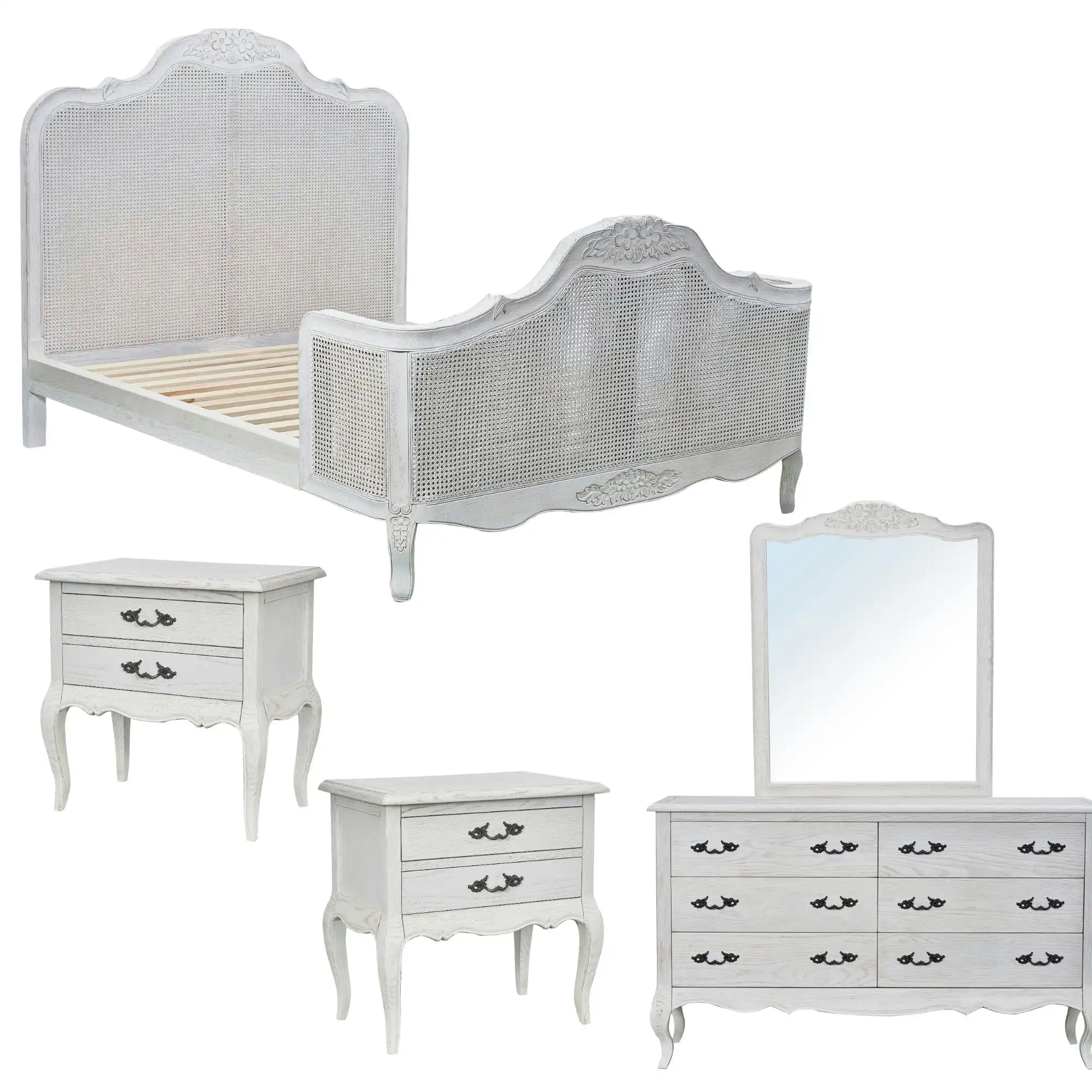 Alice 5pc Bed Frame Suite Bedside Dresser Package White